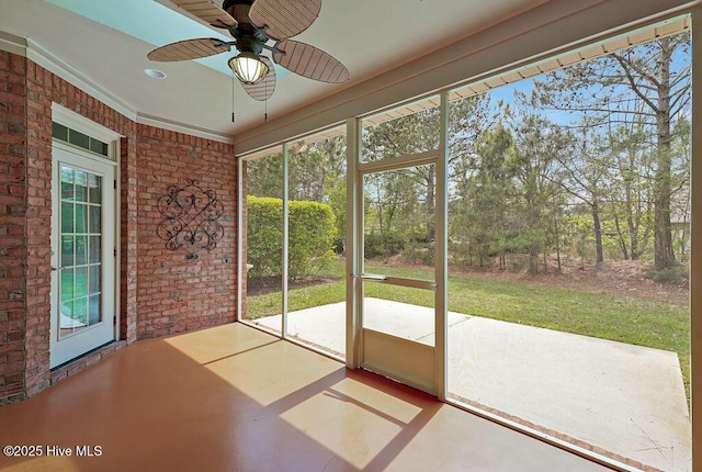 4021 Alastaire Cv, Leland, NC 28451 - unfurnished sunroom featuring a ceiling fan