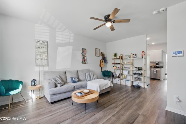 1550 Murre Ct SE, Bolivia, NC 28422 - living room with a ceiling fan, wood finished floors, baseboards, and recessed lighting