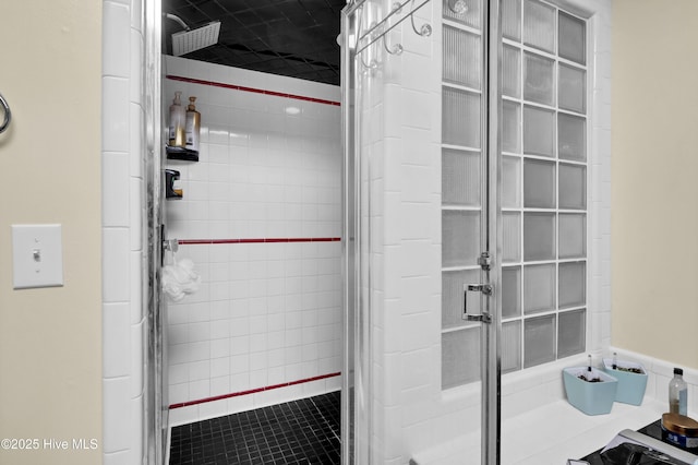 bathroom with a stall shower