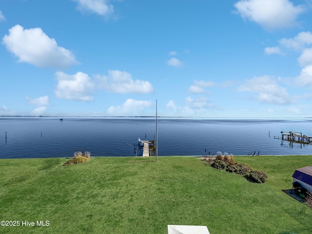property view of water with a boat dock