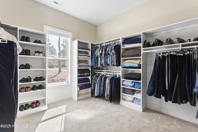spacious closet featuring visible vents and carpet
