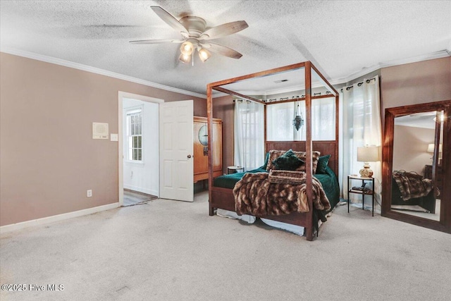 103 Roundtree Ln, Goldsboro, NC 27530 - bedroom with crown molding, carpet flooring, a textured ceiling, multiple windows, and baseboards