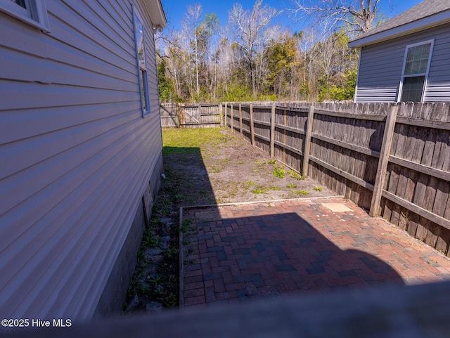 view of yard featuring a fenced backyard and a patio