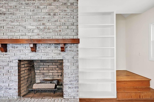room details with a brick fireplace