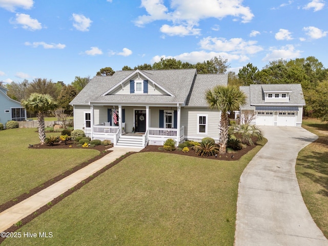 114 Sundance Cir, Hampstead, NC 28443 - view of front facade featuring a porch, driveway, roof with shingles, a front lawn, and a garage