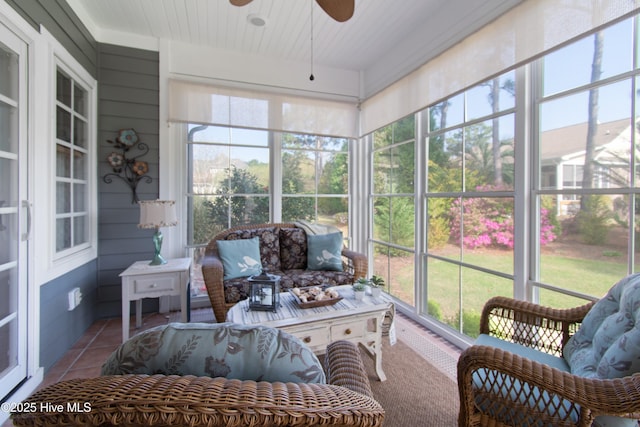 4106 Kittiwake Ct, Southport, NC 28461 - sunroom with healthy amount of natural light, ceiling fan, and outdoor lounge area