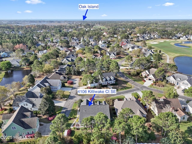 4106 Kittiwake Ct, Southport, NC 28461 - aerial overview of property's location with nearby suburban area, a large body of water, and a golf club
