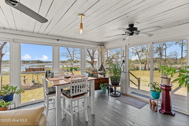 3582 Norman Dr SW, Supply, NC 28462 - sunroom / solarium with a water view, wooden ceiling, and wood finished floors