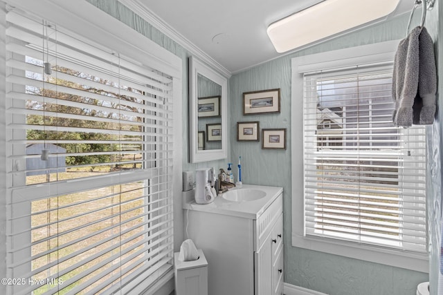 3582 Norman Dr SW, Supply, NC 28462 - bathroom with vanity, ornamental molding, and baseboards