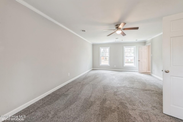 208 Elm St, Whiteville, NC 28472 - carpeted spare room featuring baseboards, ceiling fan, and ornamental molding