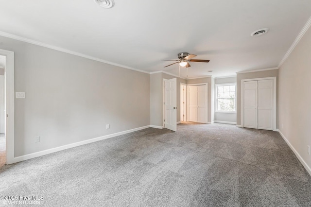 208 Elm St, Whiteville, NC 28472 - spare room featuring baseboards, ceiling fan, visible vents, and ornamental molding