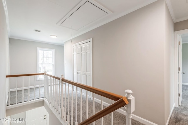 208 Elm St, Whiteville, NC 28472 - hallway featuring carpet floors, an upstairs landing, attic access, and visible vents