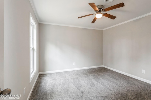 208 Elm St, Whiteville, NC 28472 - carpeted empty room with baseboards, ceiling fan, crown molding, and plenty of natural light