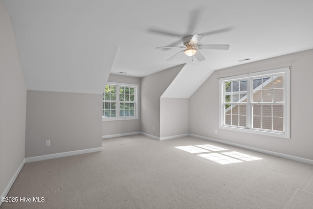512 Village Green Dr Unit A, Morehead City, NC 28557 - additional living space with lofted ceiling, baseboards, carpet flooring, and ceiling fan