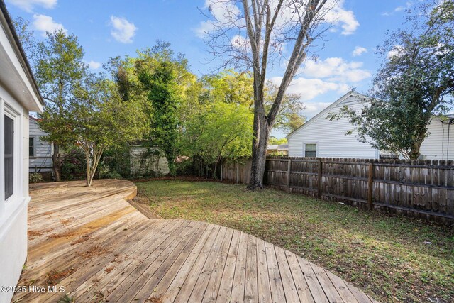 502 Thomas Ave, Wilmington, NC 28405 - deck featuring a fenced backyard and a lawn