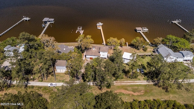aerial view with a residential view and a water view
