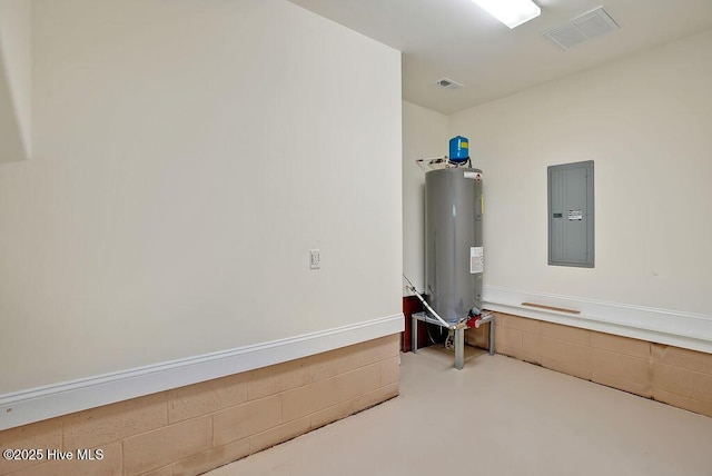 utilities featuring electric water heater, electric panel, and visible vents
