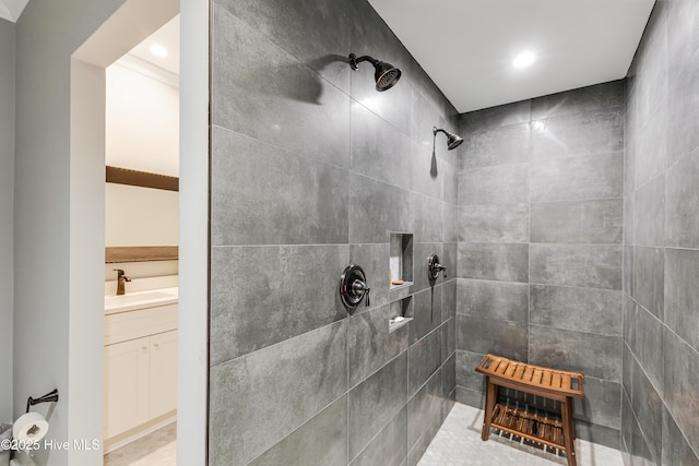 392 Blossom Tree Ln SE, Bolivia, NC 28422 - full bathroom with tiled shower, vanity, and recessed lighting