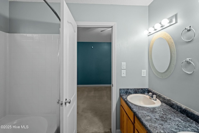 301 Derby Park Ave, New Bern, NC 28562 - full bathroom with double vanity, shower / bathtub combination with curtain, and a sink