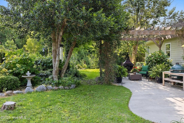 5994 Gray Squirrel Path, Southport, NC 28461 - view of green lawn with a pergola and a patio