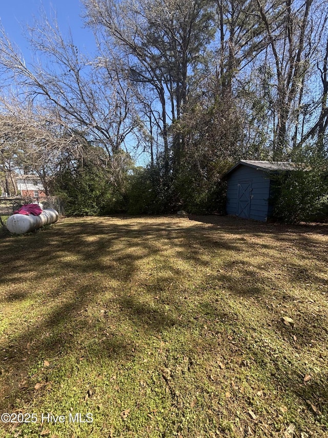 view of yard featuring a storage unit and an outdoor structure