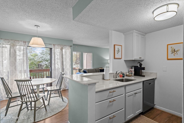 5 Pine Tree Rd Unit 211, Pinehurst, NC 28374 - kitchen with dishwasher, a sink, a textured ceiling, wood finished floors, and light countertops