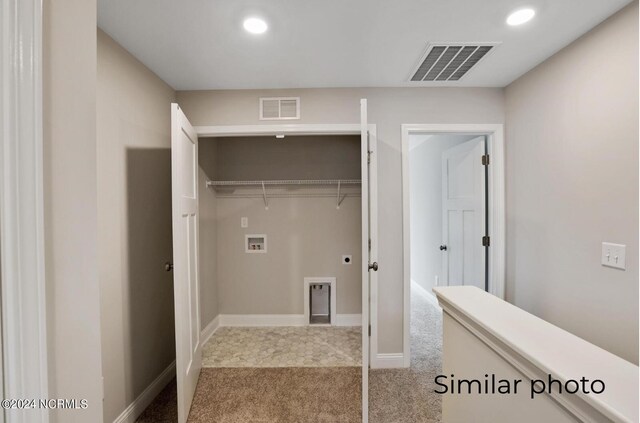 157 Loren Rd, Hubert, NC 28539 - laundry area with carpet floors, visible vents, washer hookup, and laundry area