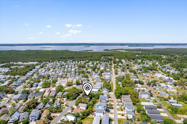 aerial view with a residential view and a water view