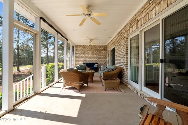 174 Banbridge Dr, West End, NC 27376 - sunroom / solarium featuring a ceiling fan, a healthy amount of sunlight, and an outdoor hangout area