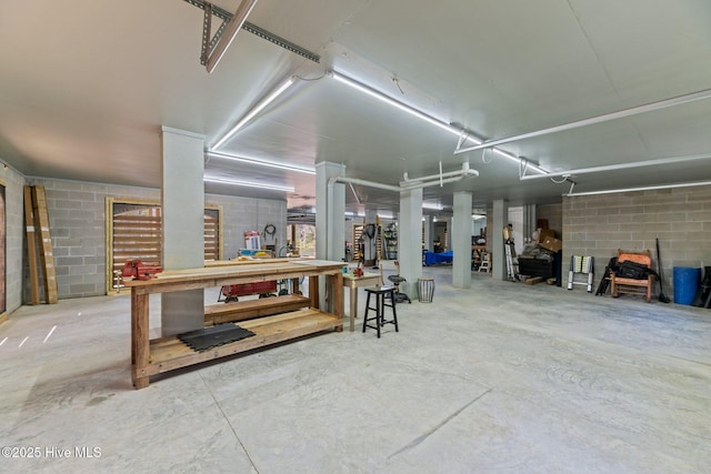 222 Brite Ln, Oriental, NC 28571 - garage with concrete block wall and a workshop area