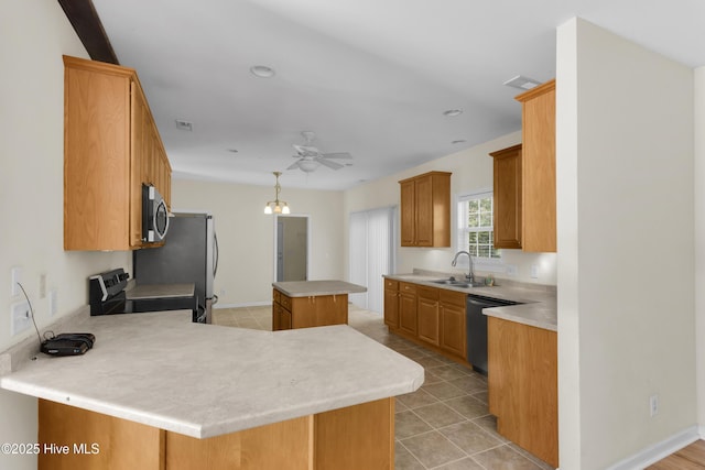 318 Winchester Way, Merritt, NC 28556 - kitchen featuring a sink, range with electric stovetop, stainless steel microwave, a peninsula, and dishwashing machine