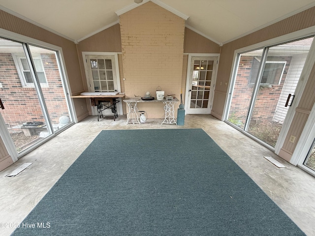 114 Long Leaf Ln, Plymouth, NC 27962 - unfurnished sunroom featuring crown molding and lofted ceiling