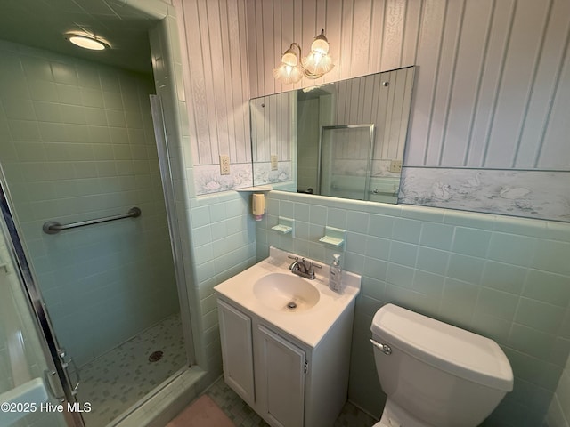 114 Long Leaf Ln, Plymouth, NC 27962 - bathroom with tile walls, vanity, toilet, and a shower stall