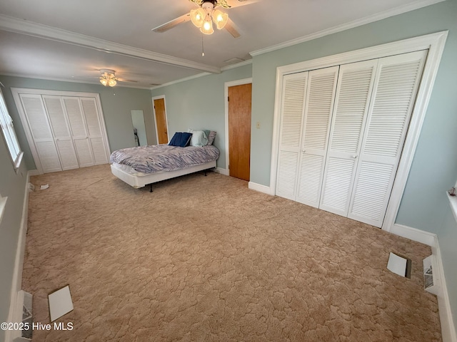 114 Long Leaf Ln, Plymouth, NC 27962 - bedroom with carpet flooring, ornamental molding, ceiling fan, and baseboards
