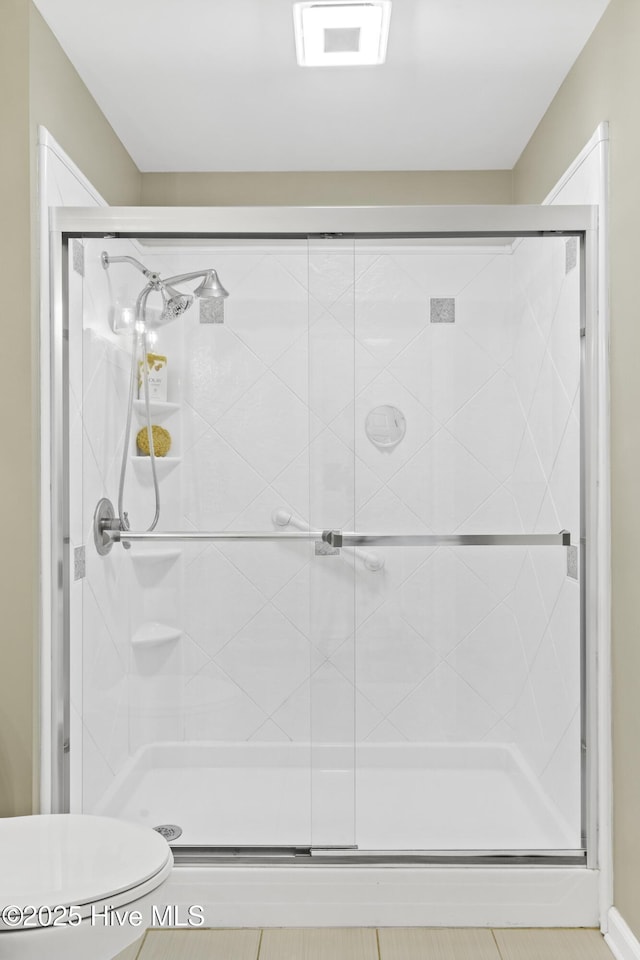 8050 Rachel Wynd Rd NE, Leland, NC 28451 - bathroom with a stall shower, toilet, and visible vents