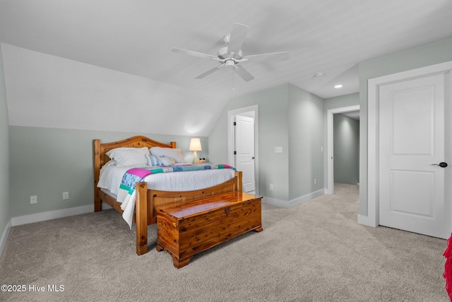 15 Station Ave, Southern Pines, NC 28387 - carpeted bedroom featuring recessed lighting, baseboards, vaulted ceiling, and ceiling fan