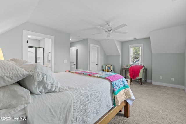15 Station Ave, Southern Pines, NC 28387 - bedroom with ceiling fan, light colored carpet, baseboards, and lofted ceiling