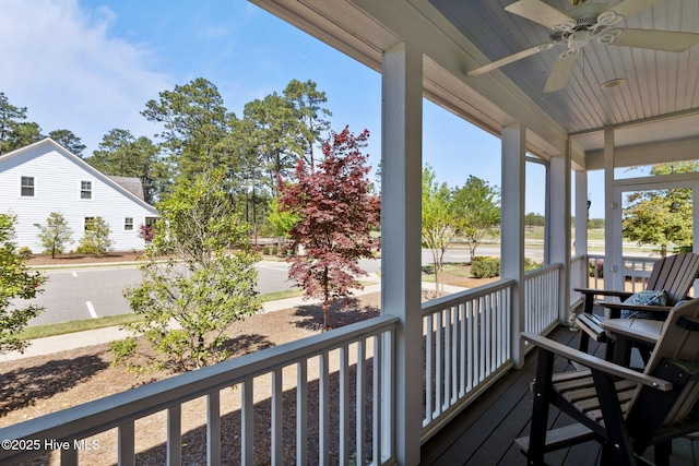 15 Station Ave, Southern Pines, NC 28387 - wooden terrace featuring a porch and a ceiling fan