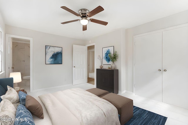 132 Elder Dr, Wilmington, NC 28405 - bedroom featuring connected bathroom, a closet, and ceiling fan