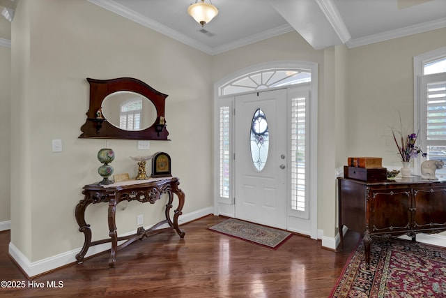 9278 Checkerberry Sq NW, Calabash, NC 28467 - foyer with dark wood-type flooring and crown molding