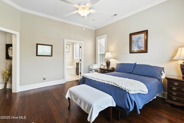 1502 Crows Landing Cir, Wilmington, NC 28403 - bedroom with dark wood finished floors, baseboards, crown molding, and ensuite bath