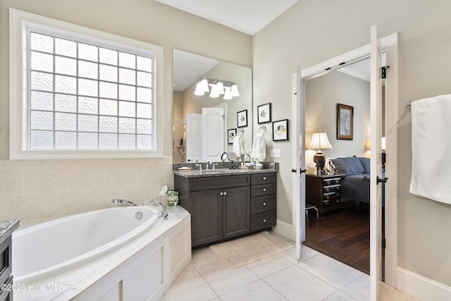 1502 Crows Landing Cir, Wilmington, NC 28403 - full bathroom with ensuite bath, vanity, a garden tub, tile patterned flooring, and a shower