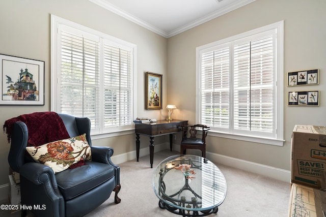 1502 Crows Landing Cir, Wilmington, NC 28403 - sitting room featuring ornamental molding, healthy amount of natural light, carpet flooring, a desk, and baseboards
