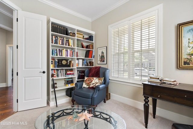 1502 Crows Landing Cir, Wilmington, NC 28403 - sitting room featuring crown molding, carpet floors, and baseboards