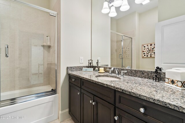 1502 Crows Landing Cir, Wilmington, NC 28403 - full bath featuring vanity, shower / bath combination with glass door, and a chandelier