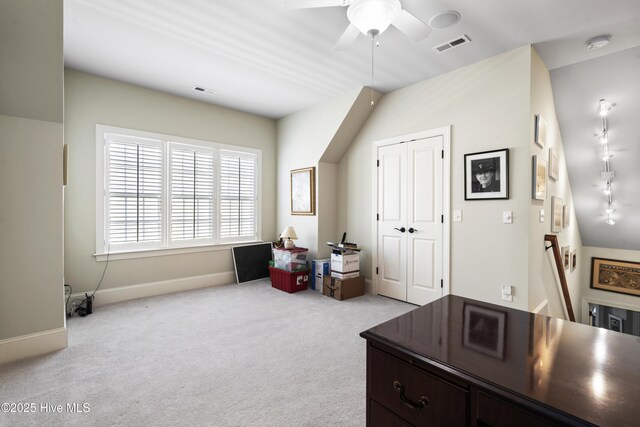 1502 Crows Landing Cir, Wilmington, NC 28403 - home office with ceiling fan, light carpet, and baseboards