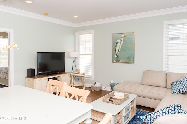 2216 S Shore Dr Unit A & B, Surf City, NC 28445 - living room with recessed lighting, crown molding, baseboards, and wood finished floors