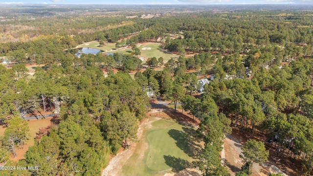 birds eye view of property featuring a water view and a view of trees