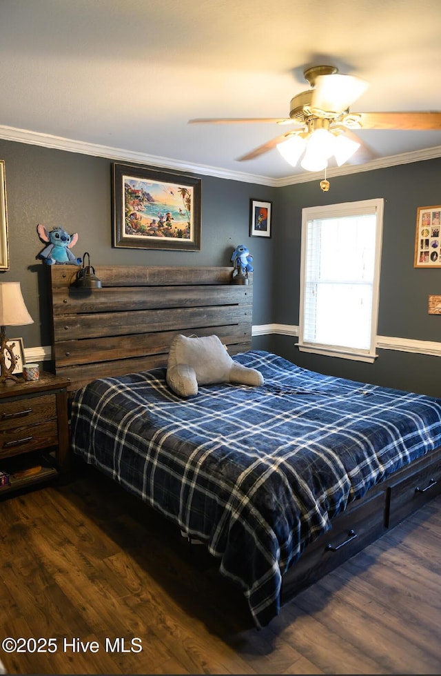 1714 Pine St, Elizabeth City, NC 27909 - bedroom with ornamental molding, wood finished floors, and a ceiling fan