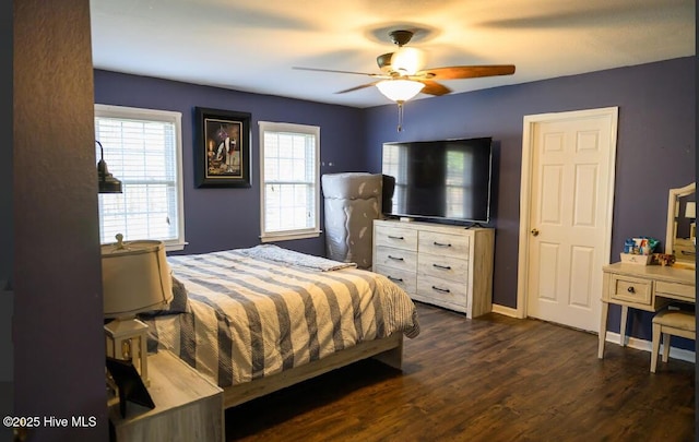 1714 Pine St, Elizabeth City, NC 27909 - bedroom with baseboards, ceiling fan, and dark wood finished floors